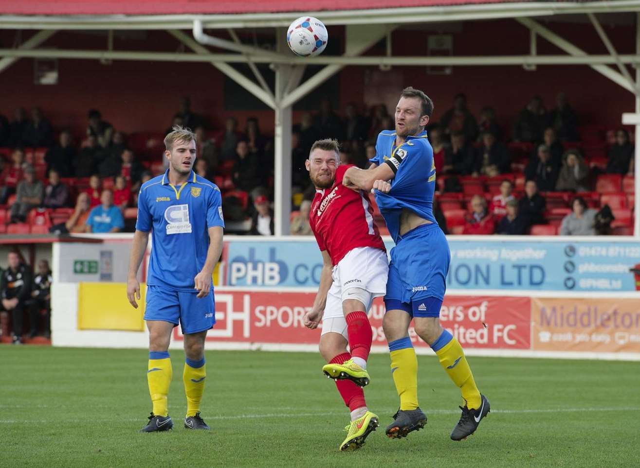 Ebbsfleet's Billy Bricknell tussles with Basingstoke skipper Jay Gasson Picture: Andy Payton