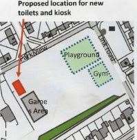 The location of the proposed public toilets on Sturry Recreation Ground