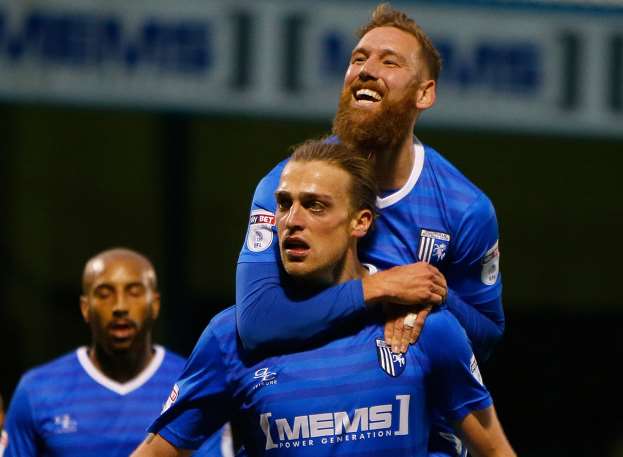 Tom Eaves celebrates his goal with Scott Wagstaff. Picture: Andy Jones