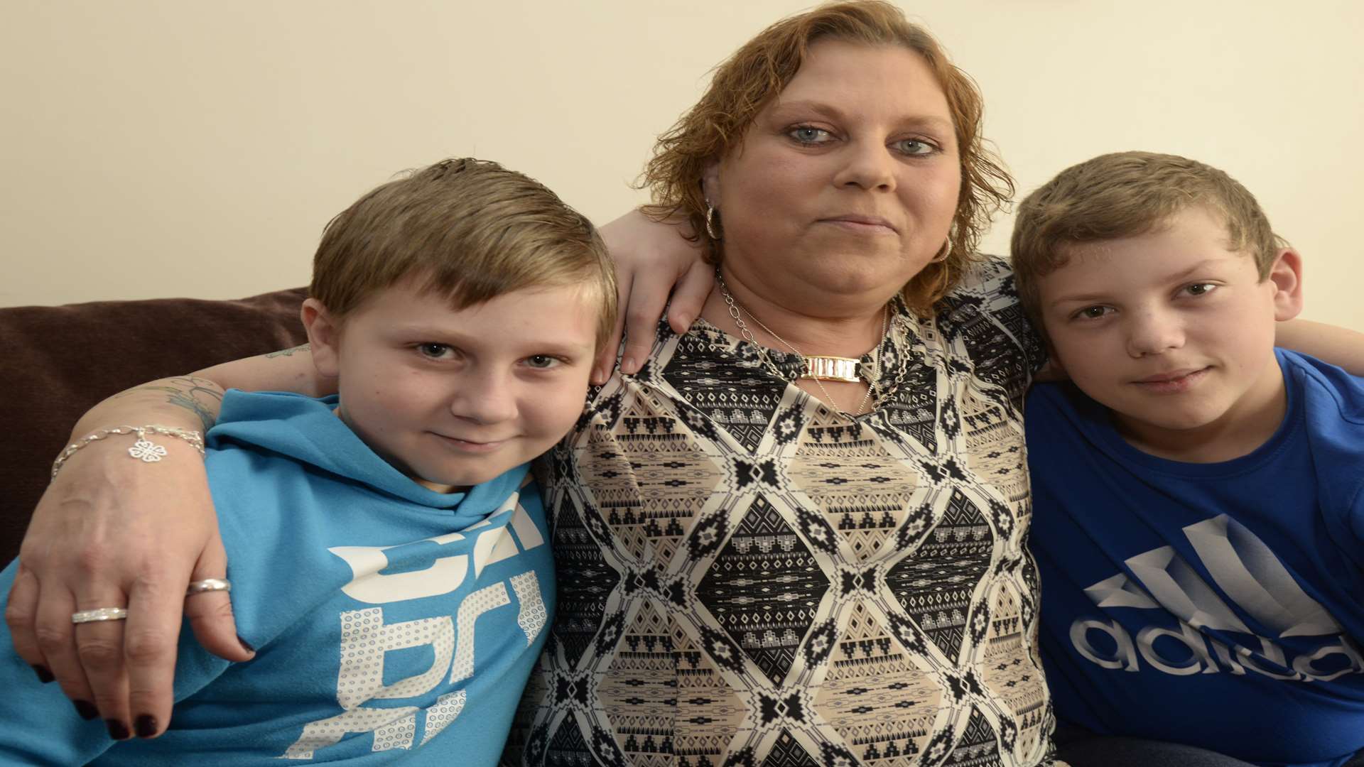 Cancer sufferer Anita Lawrence with sons Harley and Curtis. Picture: Chris Davey