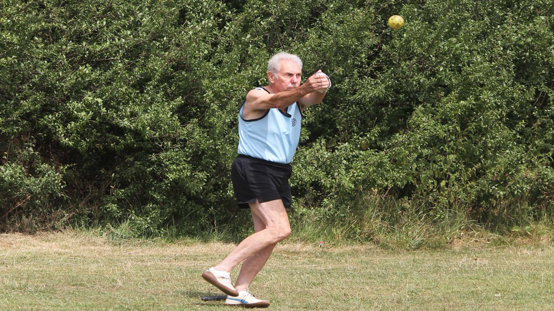 British hammer throwing record holder Warwick Dixon training near his home