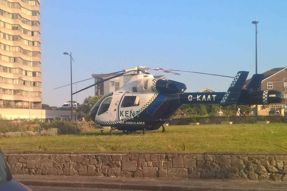 The Air Ambulance lands on Margate seafront. Image: @llowepniloc on Twitter.