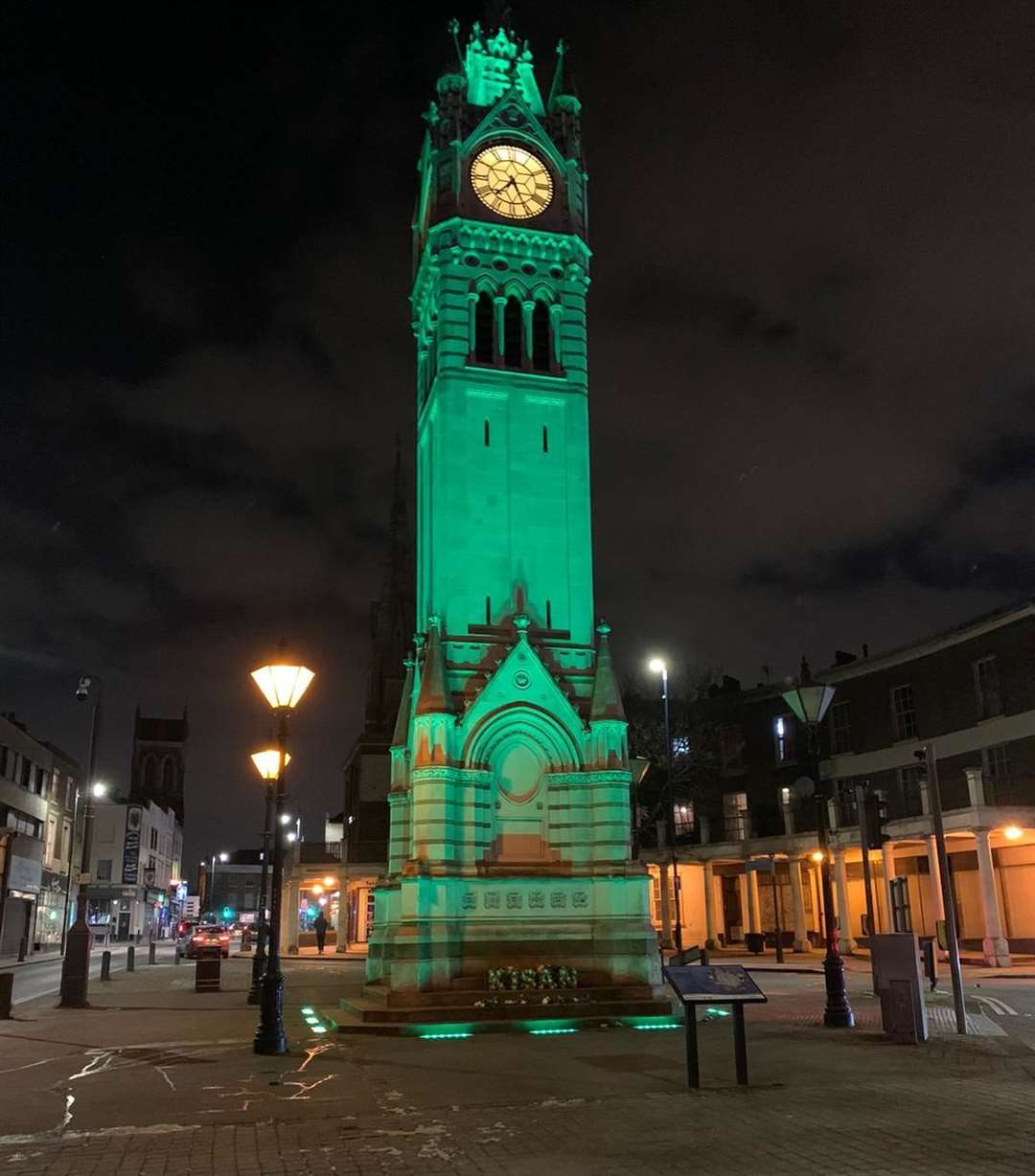 Gravesend's Clock Tower was lit up green in a show of solidarity with farmers protesting laws in India