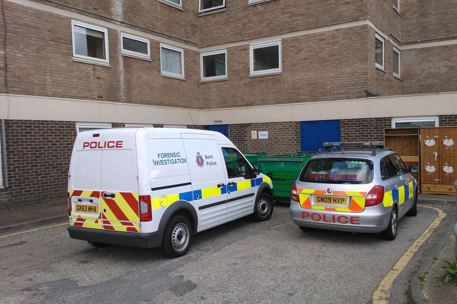 Police outside the home in Clarence Row, Gravesend