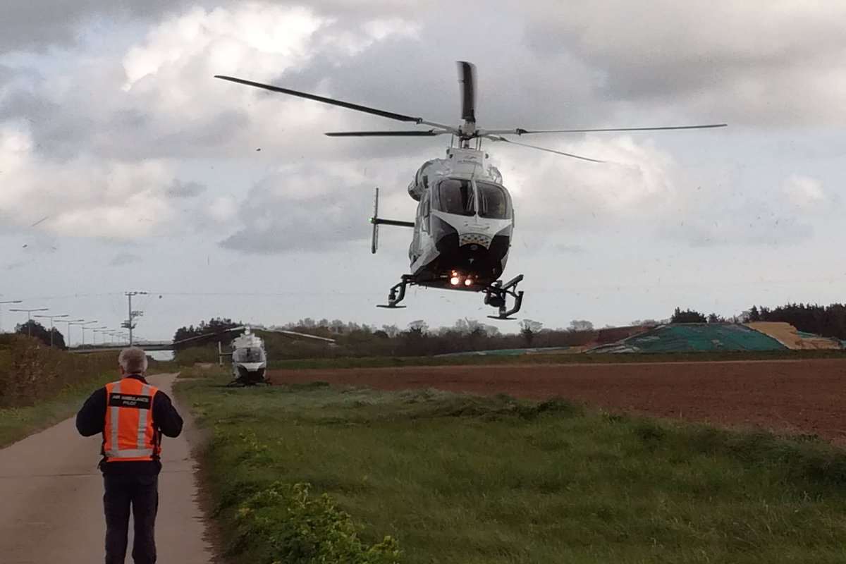 Two air ambulances are at the scene of a serious crash on the Thanet Way. Picture: Timothy Wooding