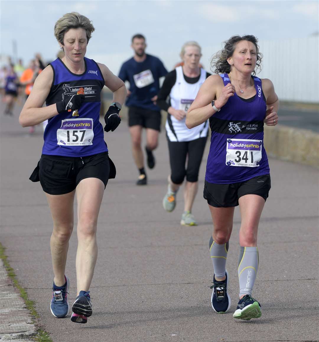 No.157 Sarah Dand of Istead & Ifield Harriers alongside clubmate No.341 Caroline Howes. Picture: Barry Goodwin (63468590)