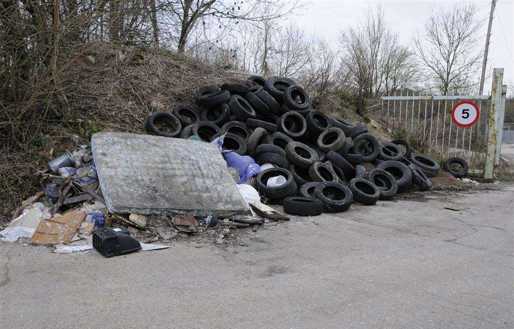 Rubbish dumped by the Cemex Quarry entrance in Mock Lane, Chilmington