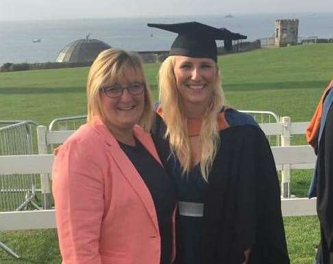 Fran Geall with her mum at her graduation in Plymouth, just months before she fell ill