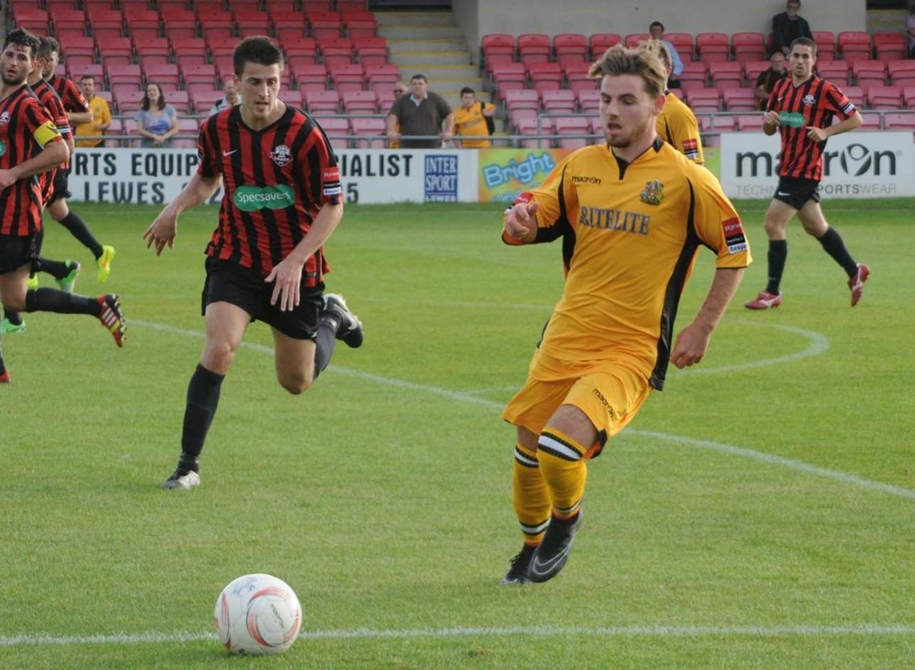 Ashley Miller in action for Maidstone United at Lewes in September 2014 Picture: Steve Terrell