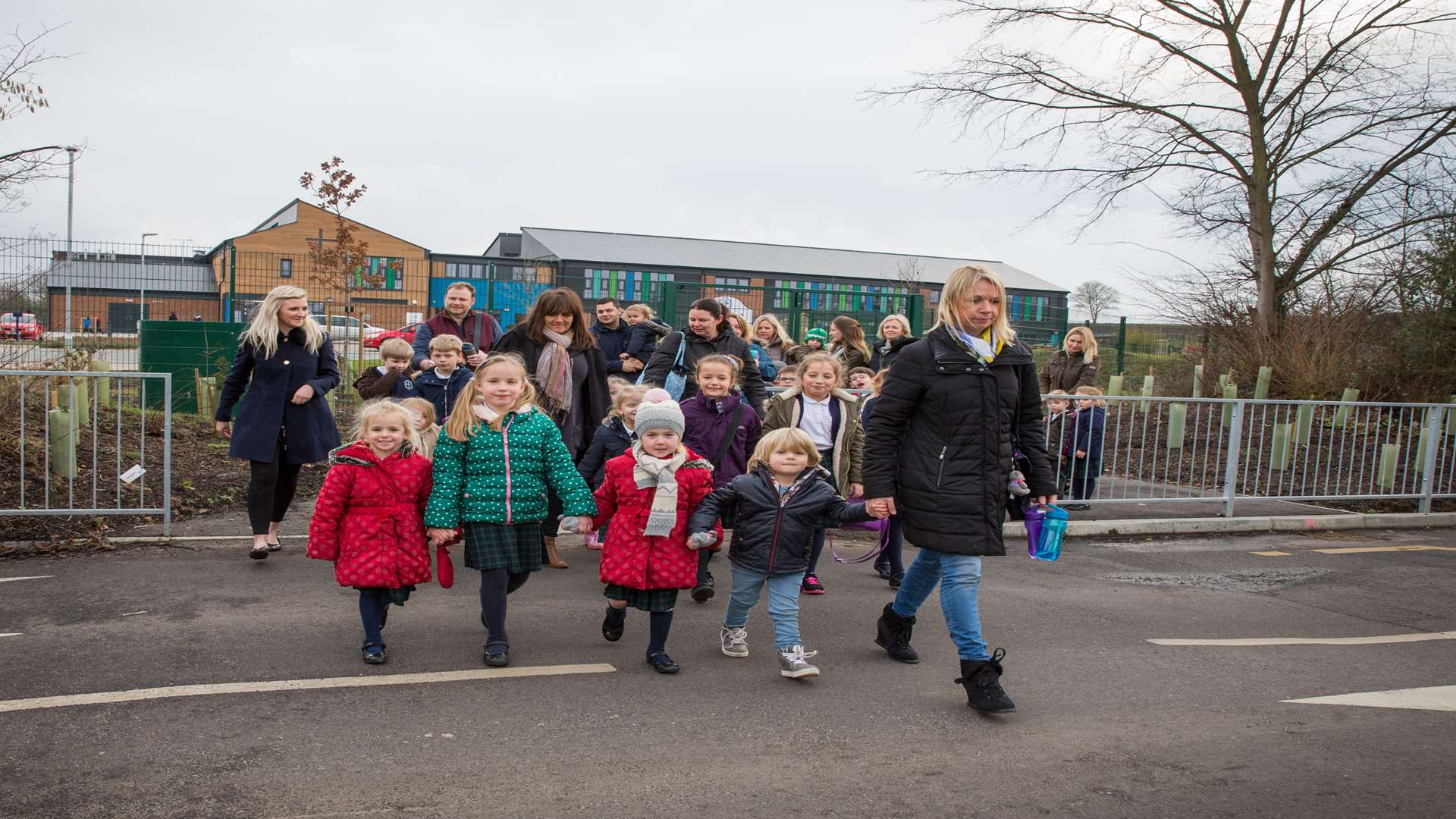 Parents and children crossing at Tunstall School