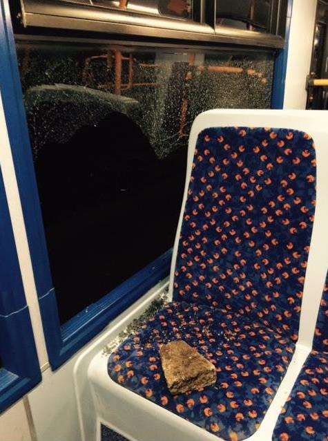 The lump of concrete that smashed through the bus window in London Road, Stone, injuring a passenger