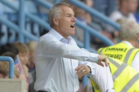 Gillingham manager Peter Taylor shouts instructions from the sidelines against Crewe on Saturday Picture: Barry Goodwin