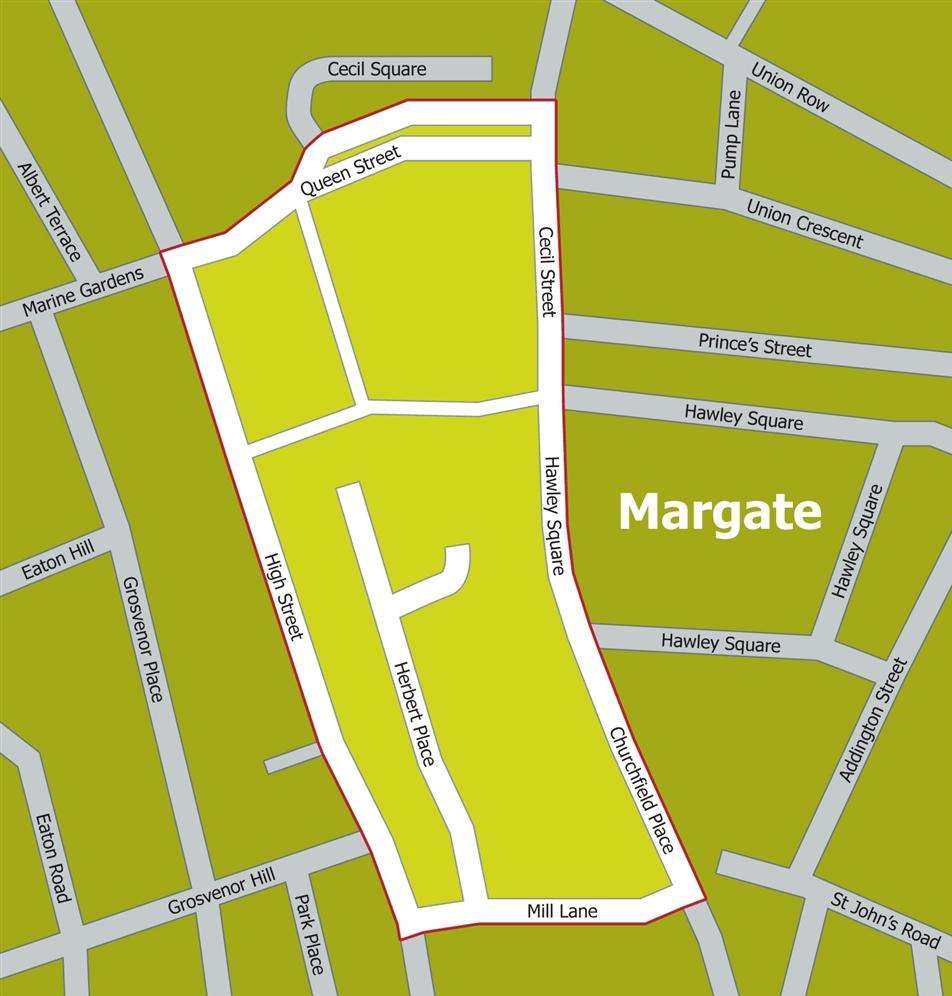 The dispersal area in Margate town centre which is in force until Thursday, July 31