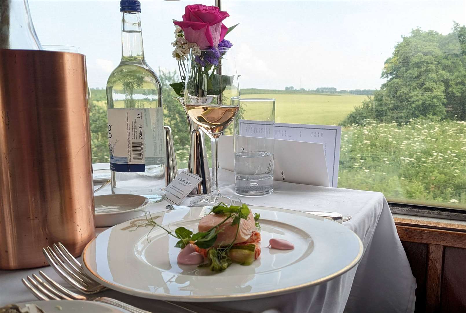 A starter of poached trout served with a view of the Kent countryside