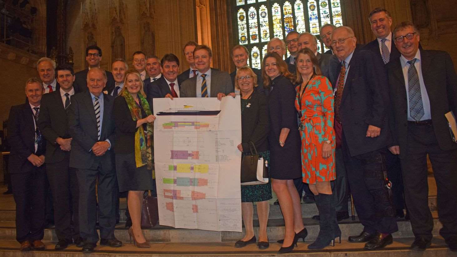Photo-call of MPs in Westminster Hall with the plans for a new yacht