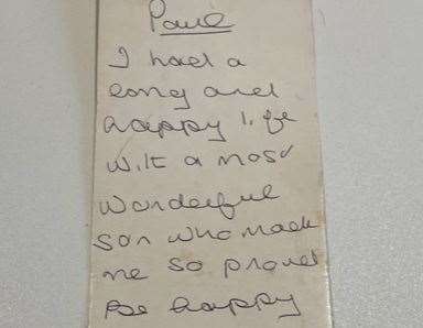 One of the notes Marjorie Baker left her son Paul before she passed away. Picture: Paul Baker