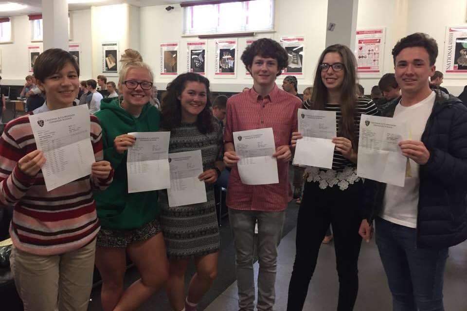 Students at Chatham & Clarendon Grammar School celebrating their results