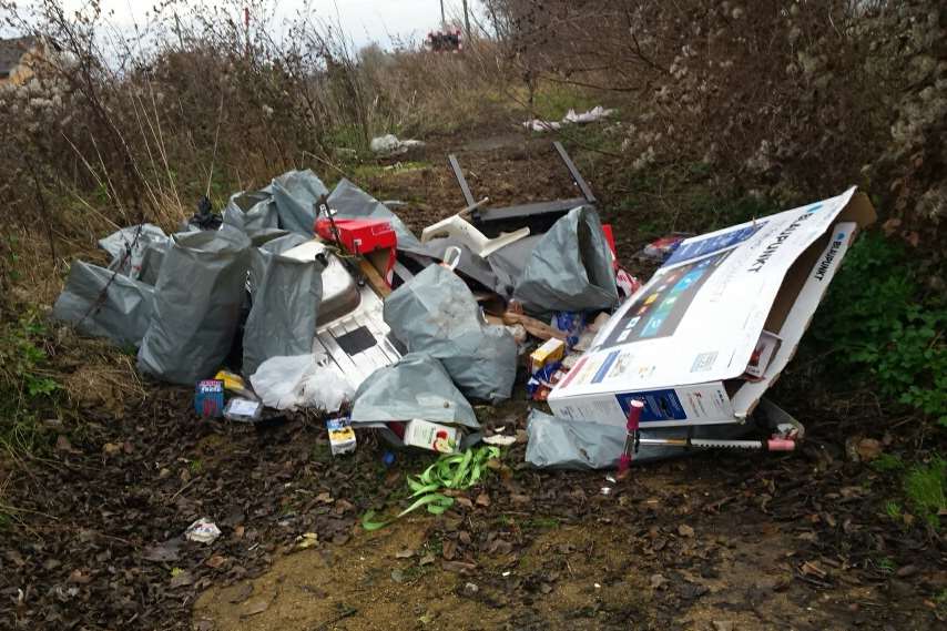 The fly-tipped rubbish at the level crossing in Teynham