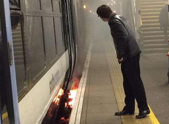 The train on fire at Denmark Hill