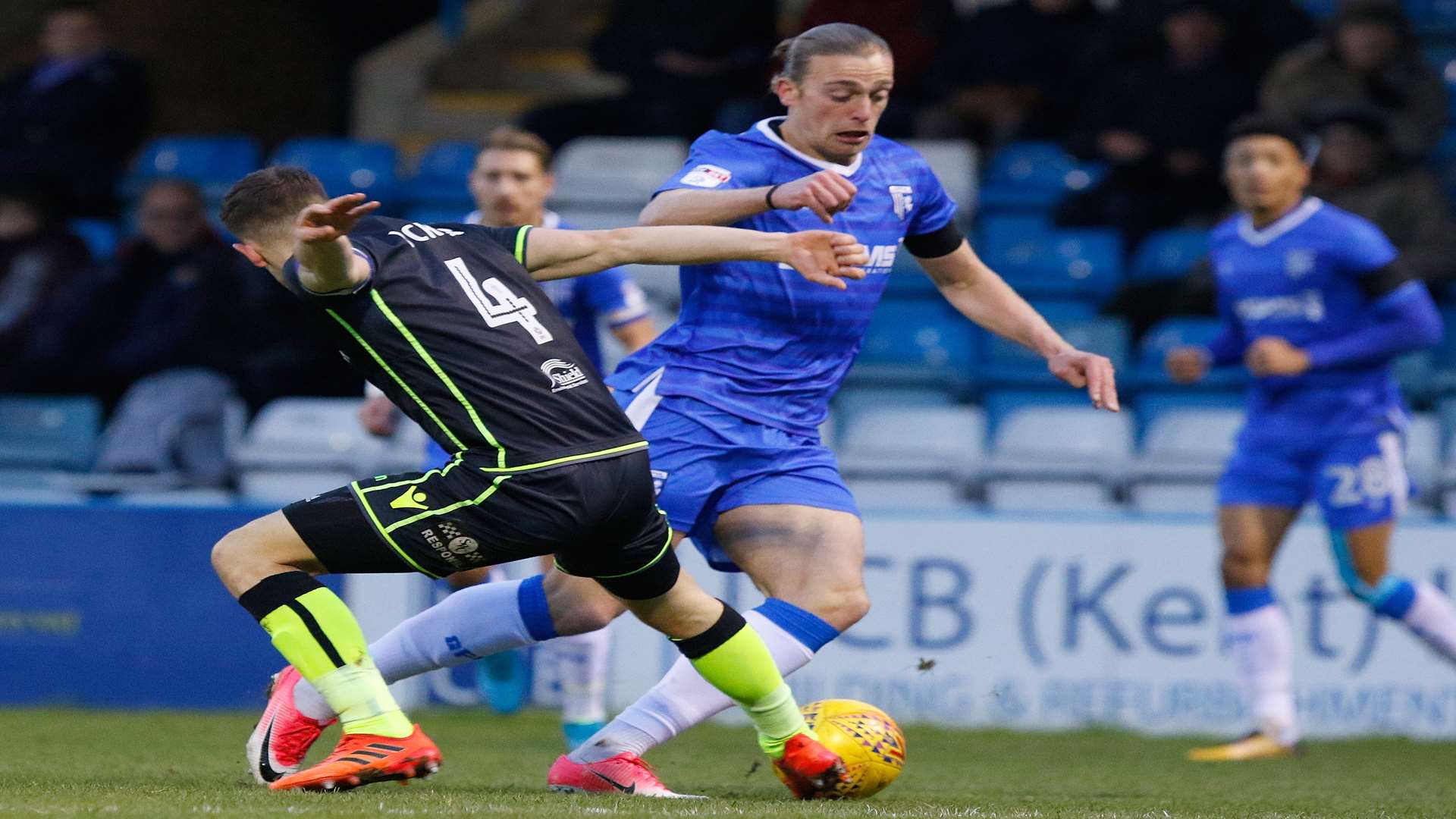 Tom Eaves takes on Rovers' Tom Lockyer Picture: Andy Jones