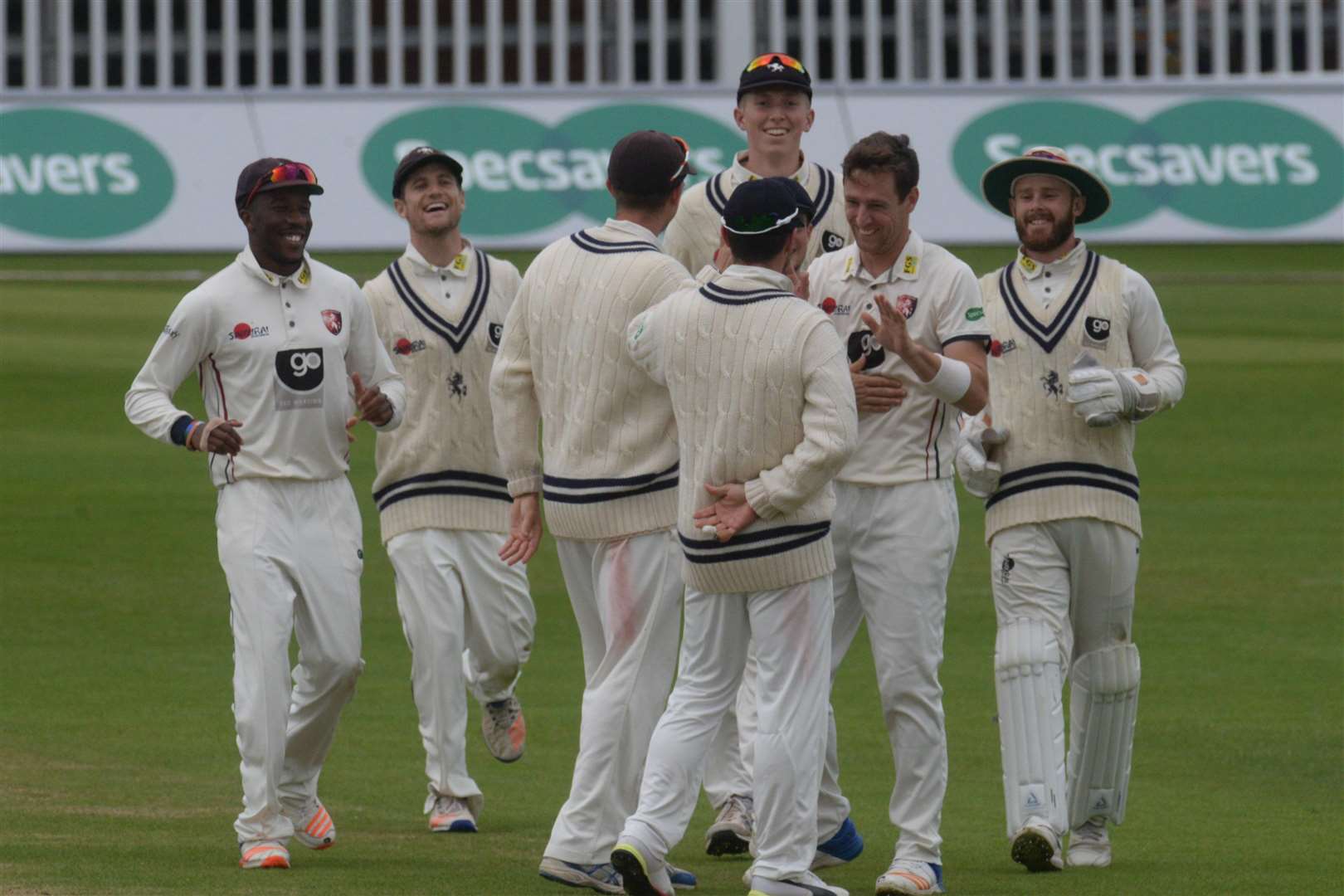 Kent celebrate a Matt Henry wicket. Picture: Chris Davey