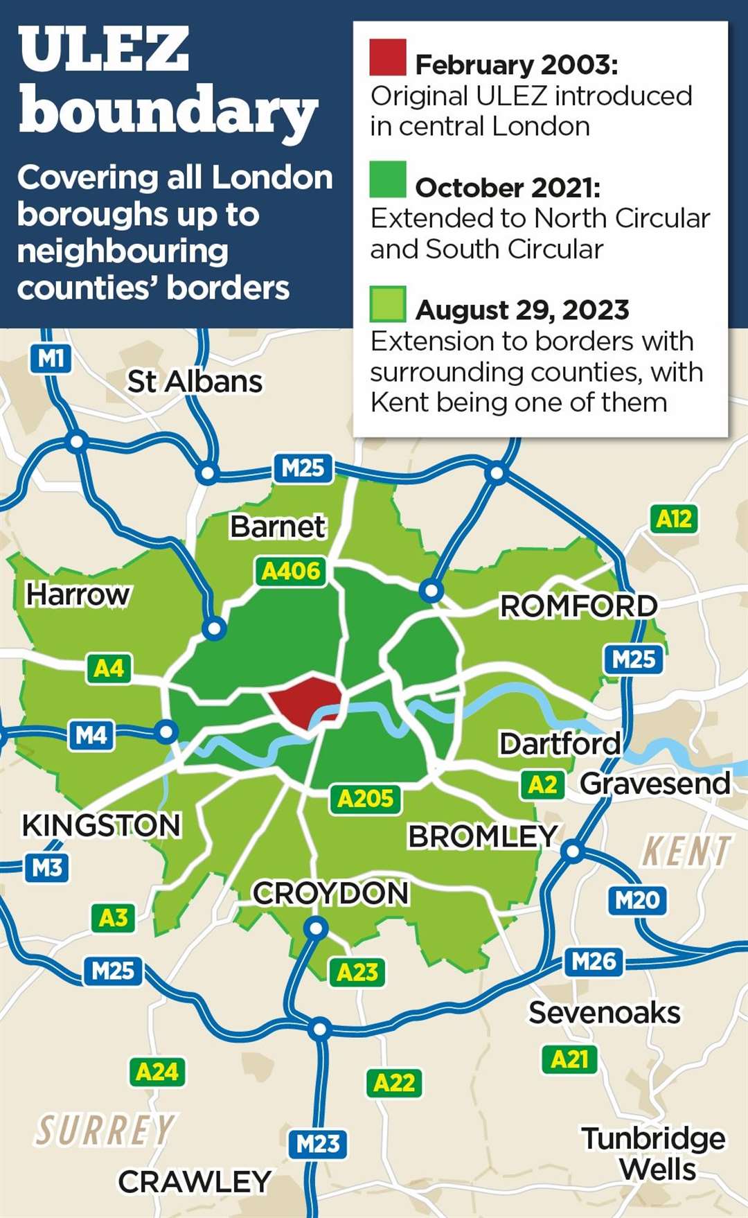 A map showing the expansion of the ULEZ scheme