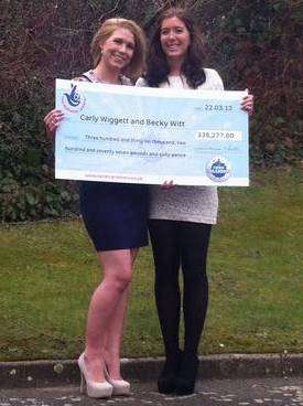 Friends Carly Wiggett (left) and Becky Witt have won more than £336,000