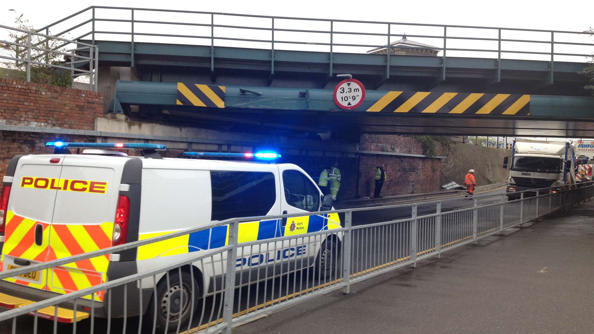 The lorry became wedged under the Newtown Railway Bridge