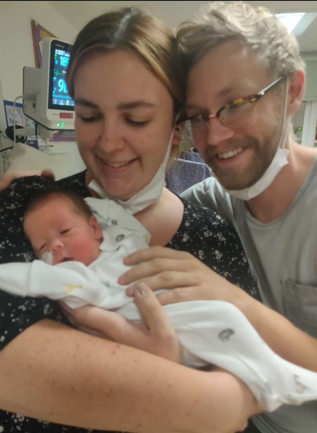 Joanne with partner Chris and baby Maeve