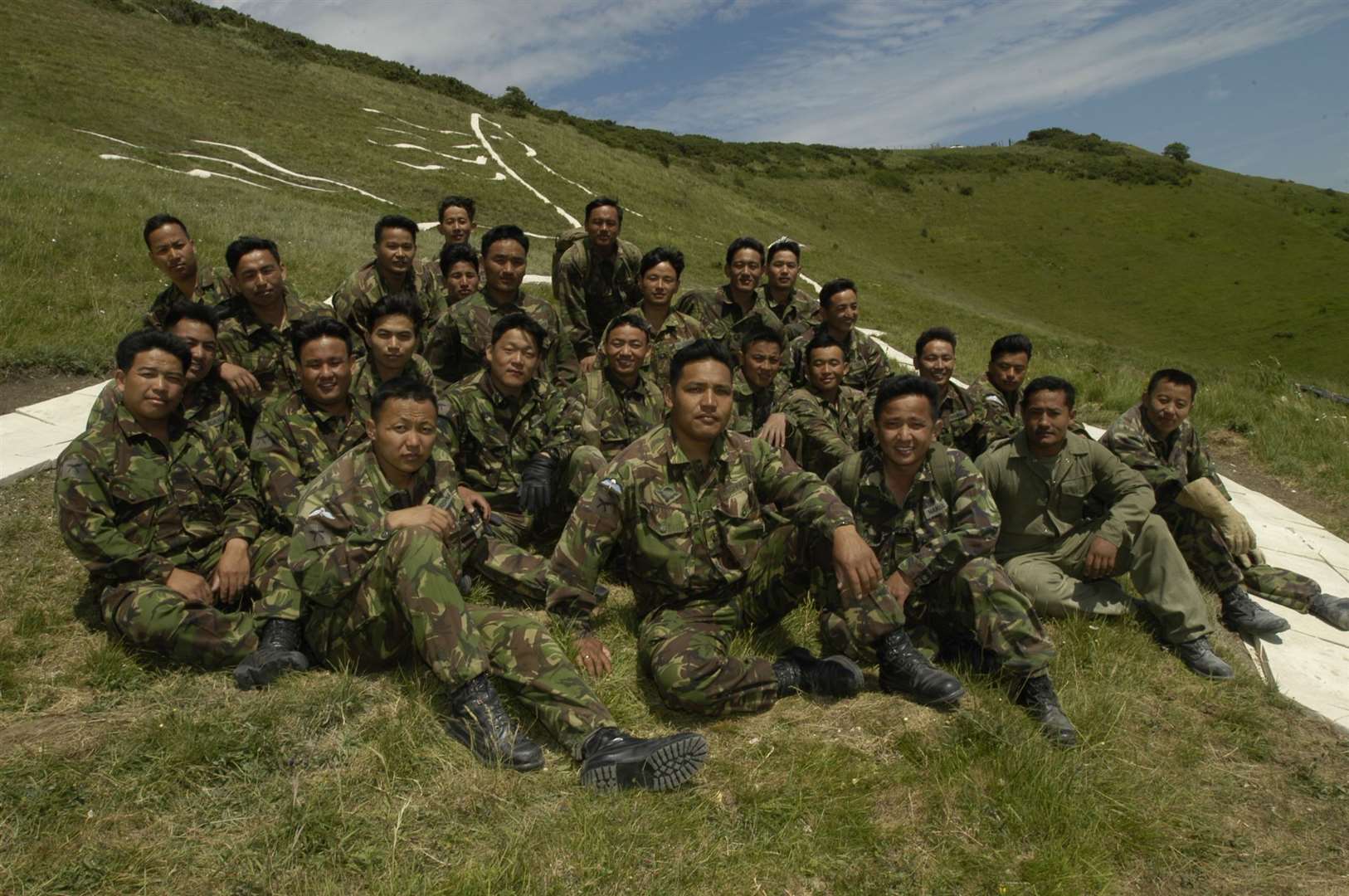 The Gurkha soldiers who helped build the landmark pictured in June 2003