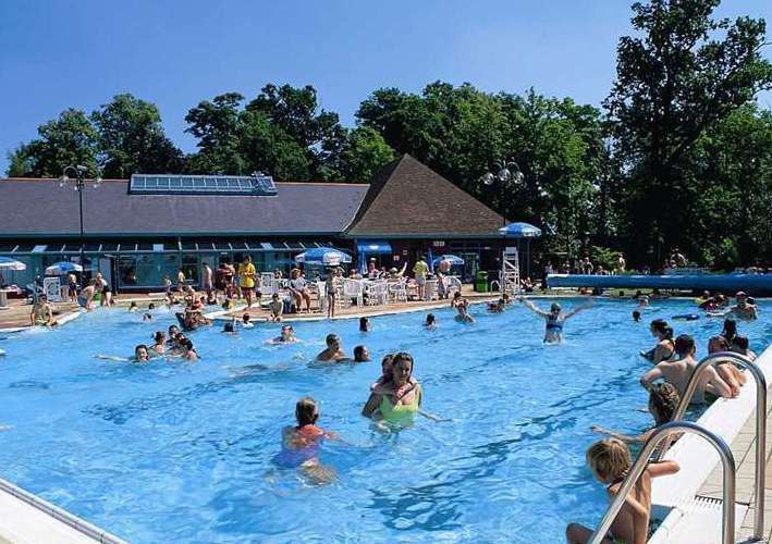 The outdoor pool is popular in the summer months