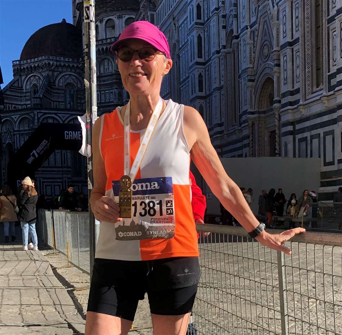 South Kent Harriers' Margaret Connolly, seen here at the 2022 Florence Marathon, will run for England this October