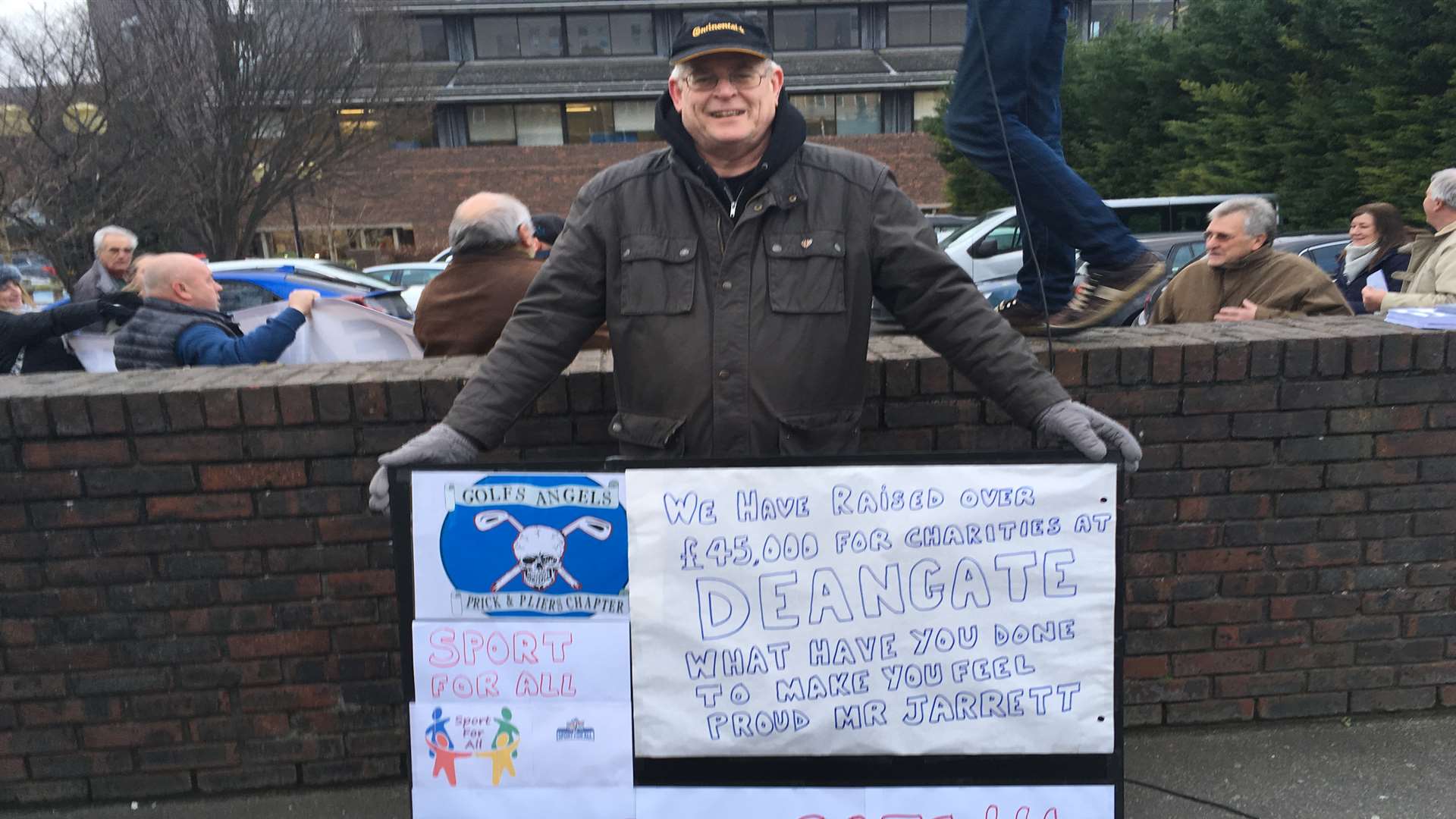 A protester outside Gun Wharf ahead of the council meeting about Deangate Ridge Golf Course