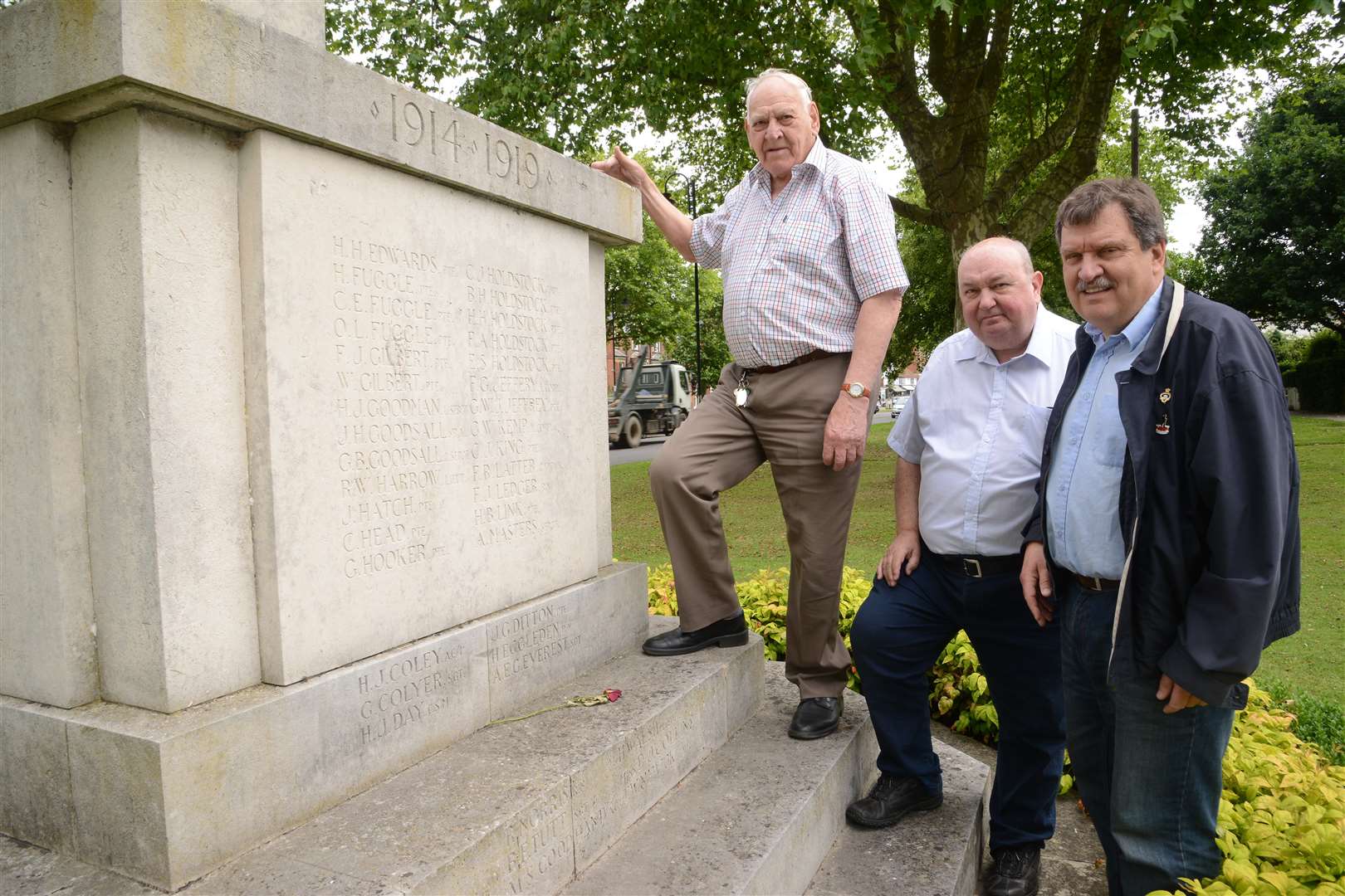 Royal British Legion members, Stanley Goodsall, Neil Beaven and Bill Chantler at Tenterden War Memorial