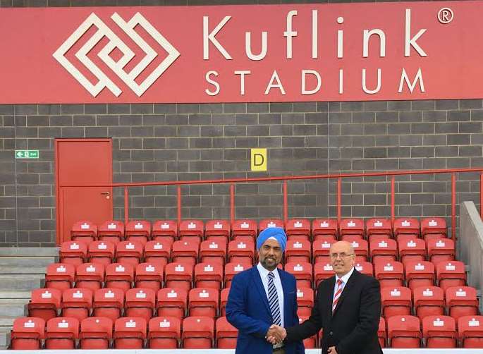 Harwinder Singh, chairman of Kuflink, and Dave Archer, club director. Picture: Ebbsfleet United