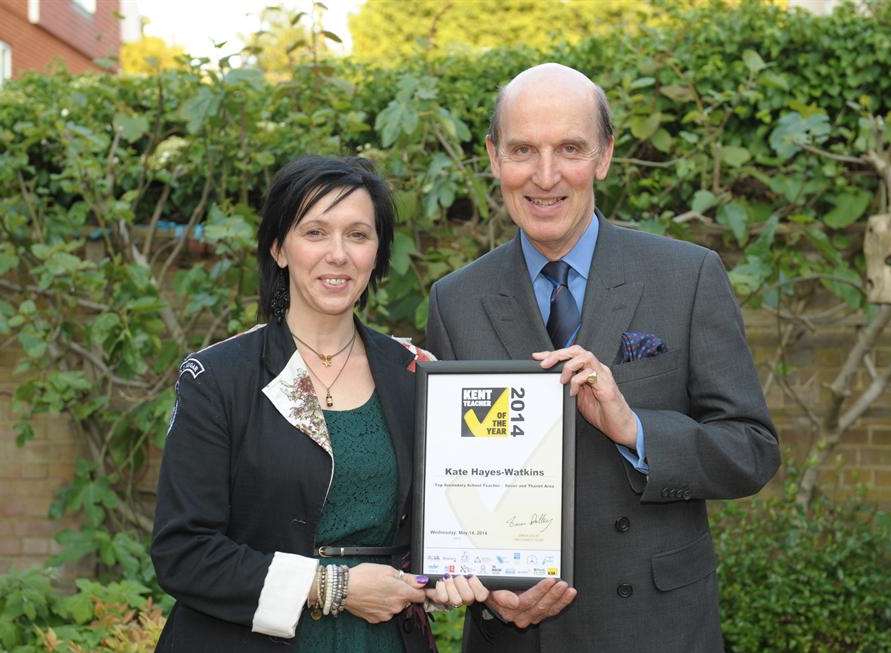 Teacher of the Year Awards. Kate Hayes-Watkins (Castle Commuity College) and Richard Hunting (Battle of Britain Museum)