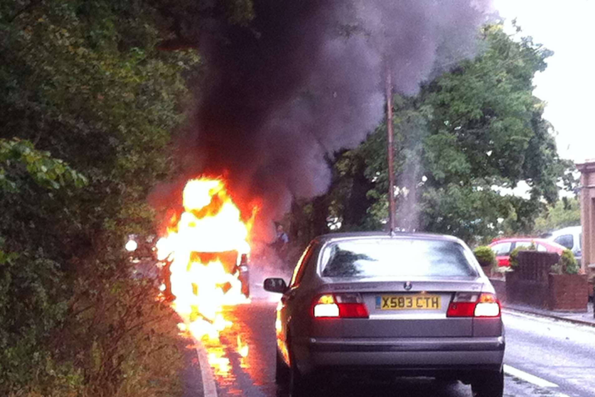A car fire in Canterbury Road, Herne Bay
