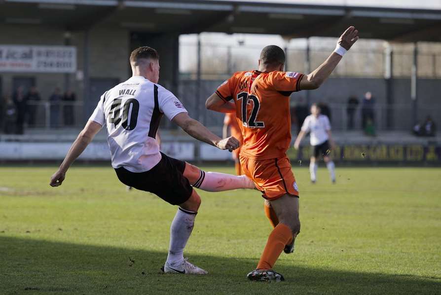 Alex Wall puts Dartford 1-0 up Picture: Andy Payton