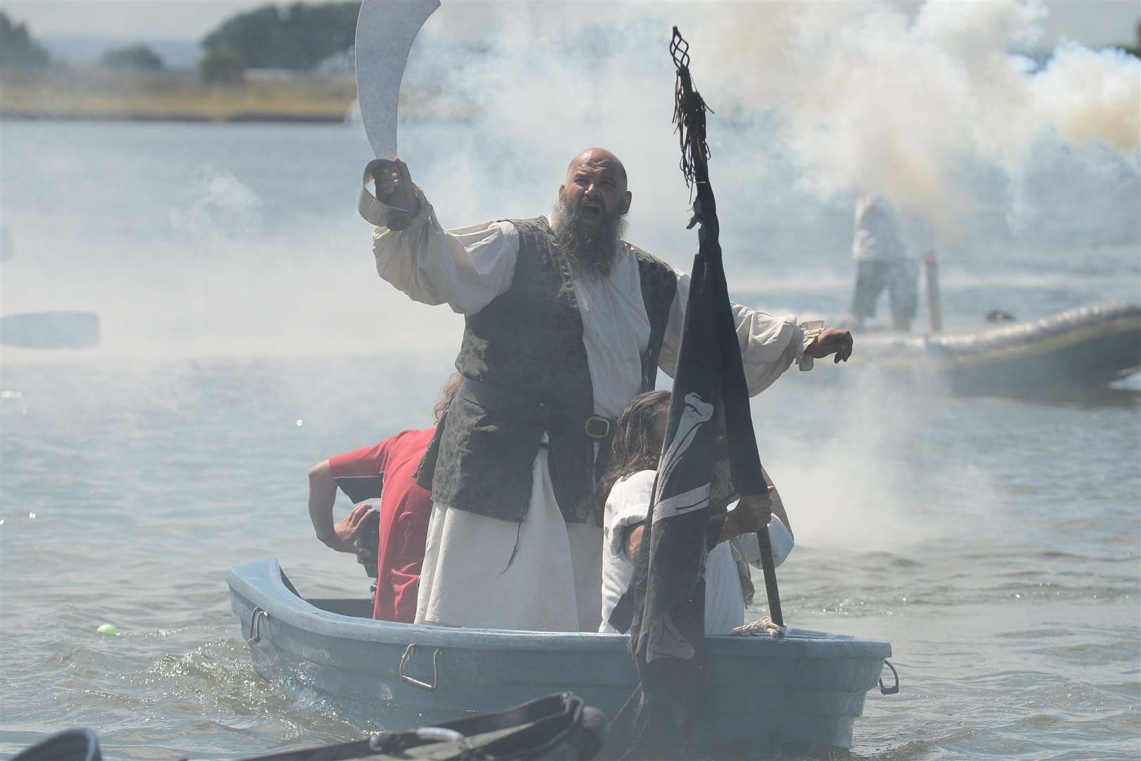 Avast! Captain Cutlass (Adrian Collins) orders the attack at the Sheppey Pirates Festival at Barton's Point Coastal Park, SheernessPicture: Gary Browne FM4455097 (2341217)