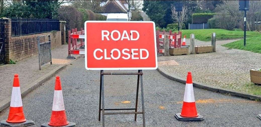 The village has been "cut in half" by the road closure in The Street, Cobham. Photo credit: Severine Ashby
