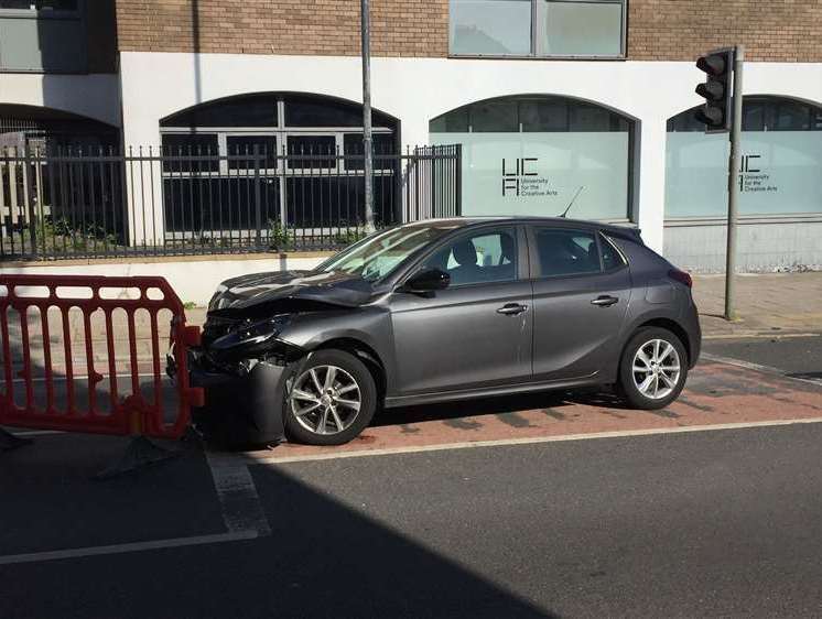 The aftermath of one of the vehicles involved in a crash in Upper Chantry Lane, Canterbury, near the traffic lights by Waitrose and Premier Inn in New Dover Road in August 2022