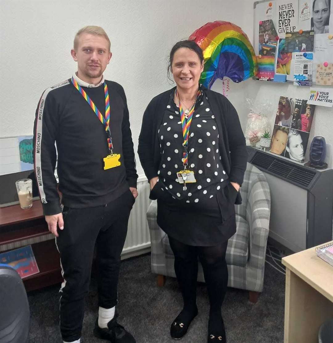 Claire Fry in the Tommy's Rainbow Trust office with a fellow volunteer. Picture: Tommy's Rainbow Trust