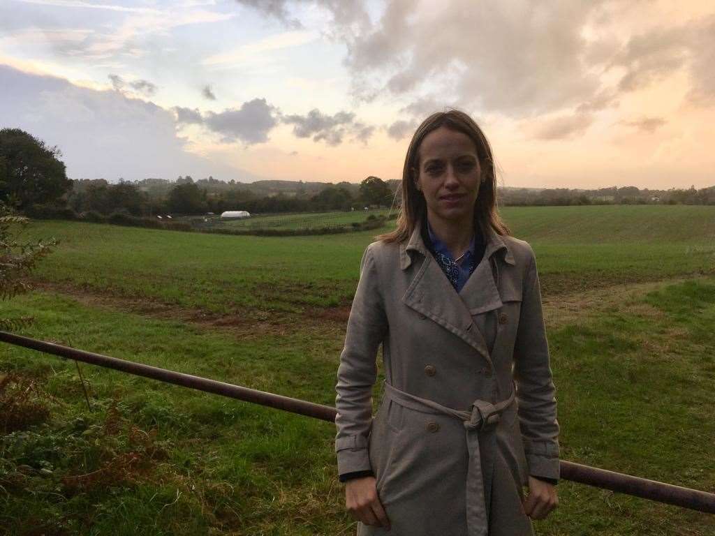Helen Whately at the controversial site proposed by Maidstone council for the 5,000-home Heathlands garden village