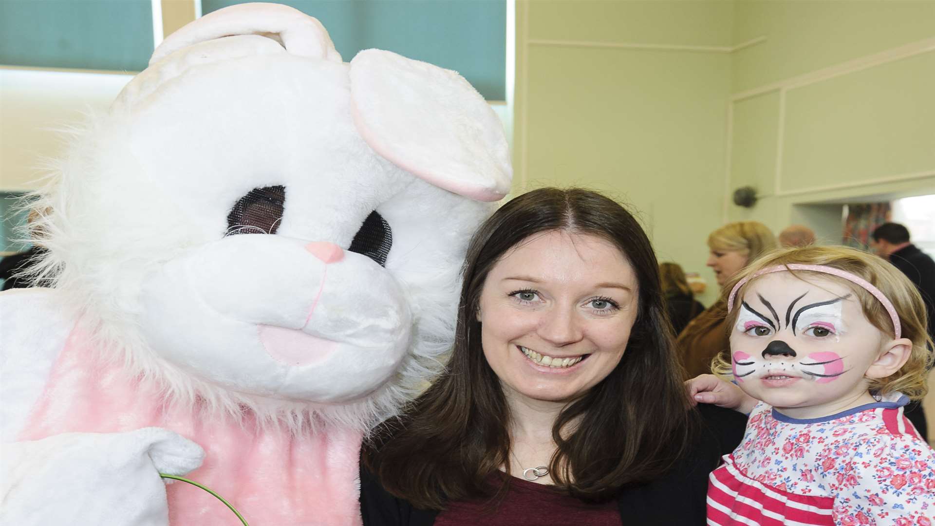 With the Easter Bunny are Donna Turner, and Jessica Turner, 2.