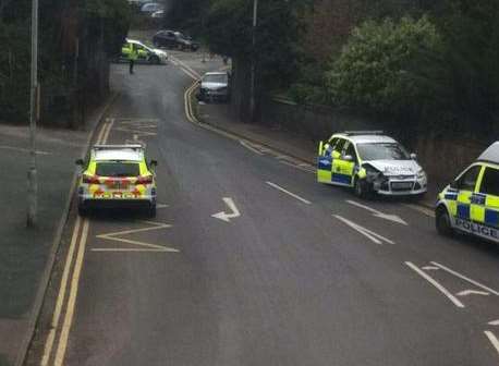 A police car was in the crash in Margate. Picture: Denise Bancroft