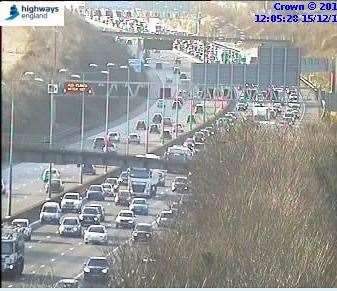 Traffic is queuing on the M25 anti-clockwise following an earlier crash between four vehicles. Picture: Highways England (24305690)