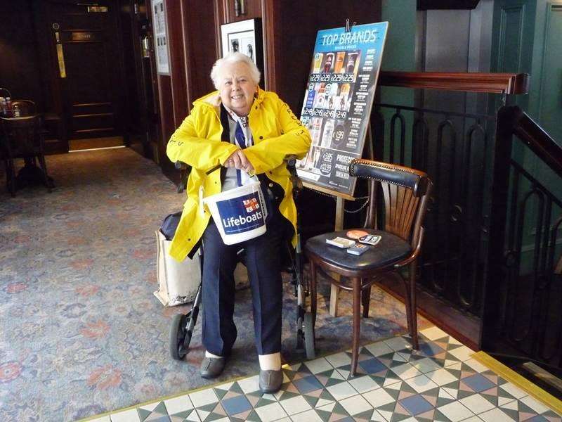 Elsie fundraising at Ramsgate's Wetherspoon branch. Picture: RNLI/ Sarah Hewes (3593639)
