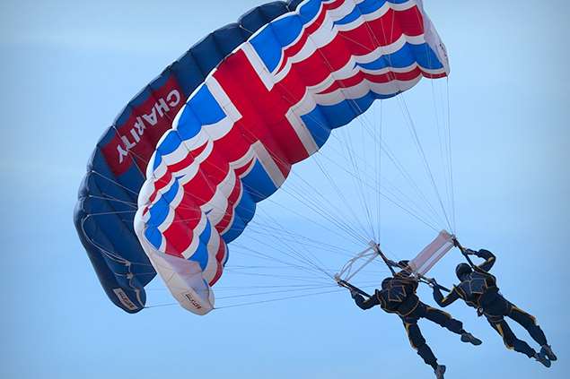 A freefall parachuting team