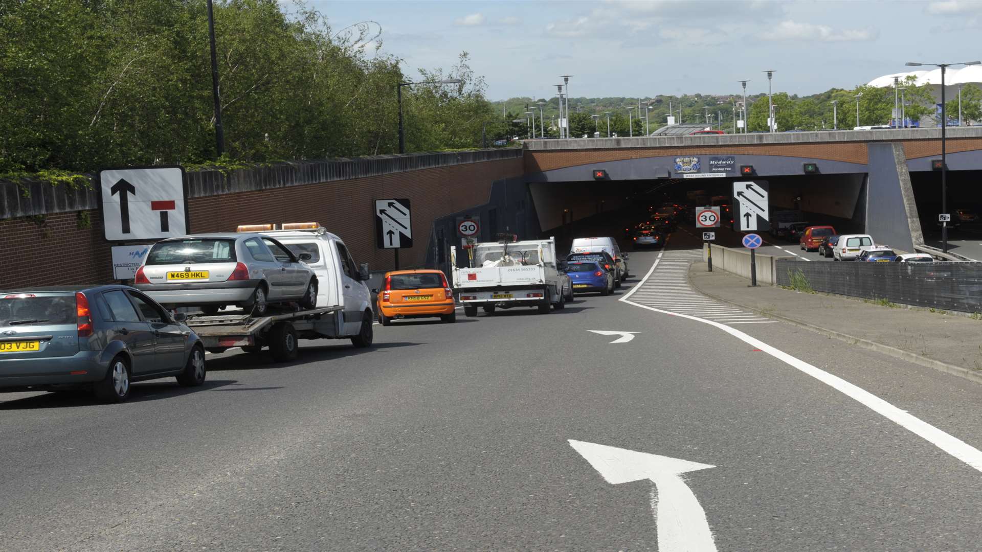 Traffic queuing in the Medway Tunnel. Stock pic.