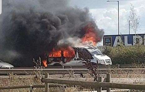 Van fire outside Aldi, Sheerness. Picture: Tam Brooks